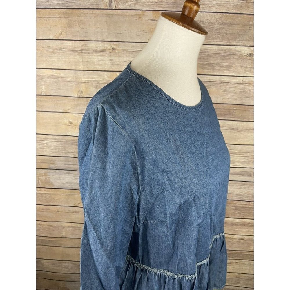 Universal Thread Medium Chambray Blouse Tiered Ba… - image 8